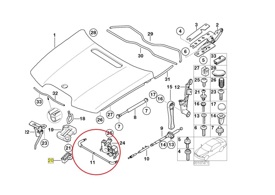 BMW 7 SERİSİ MOTOR KAPUT ORTA KİLİT TELİ E65.E66.E67 YAN SANAYİ