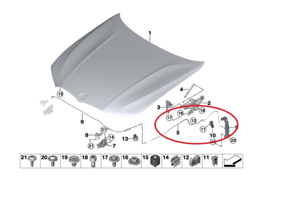 BMW 3 SERİSİ KAPUT AÇMA TELİ G20 YAN SANAYİ