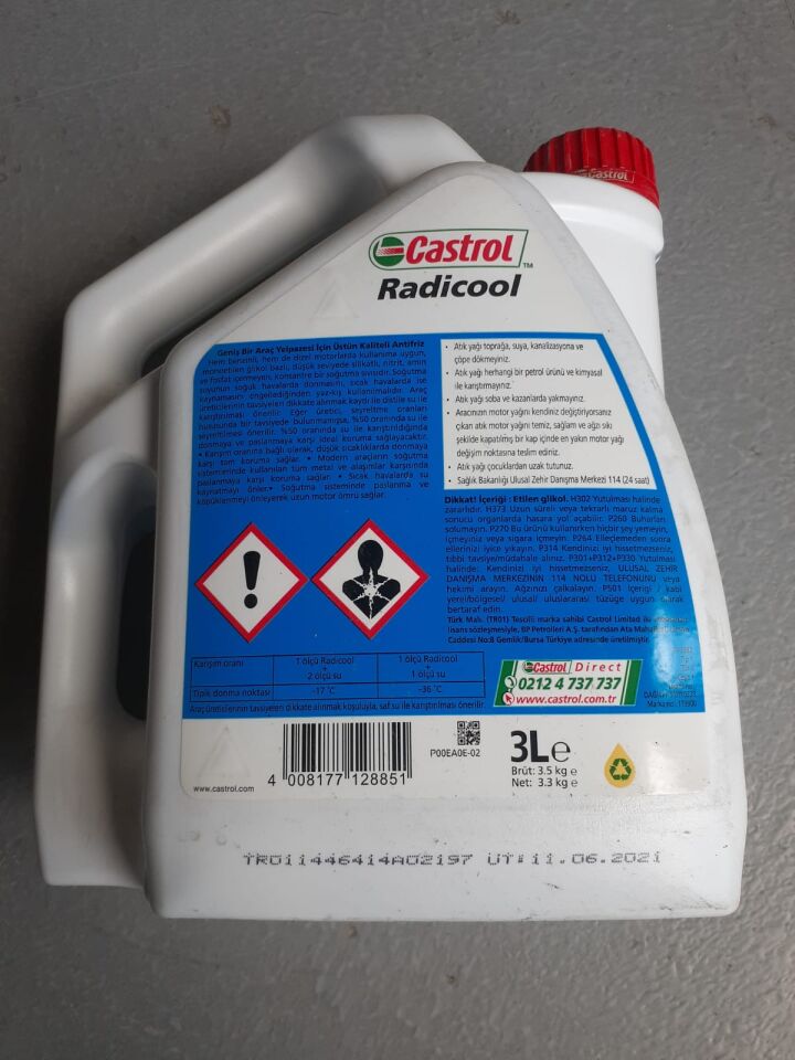 MAVİ ANTİFİRİZ - 3  LİTRE - TÜM MODELLER CASTROL