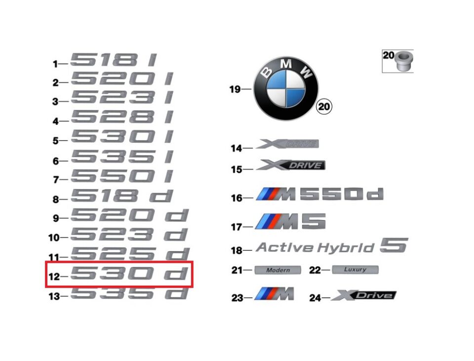 BMW 5 SERİSİ BAGAJ AMBLEMİ   530d - 530D - F10.E39.E60.G30 YAN SANAYİ