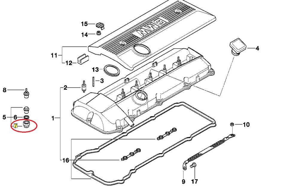 BMW 3 - 5 SERİSİ KAPAK CİVATA ÜST LASTİĞİ E36.E46.E60.M50.M52.M54 15 Lİ ELRİNG