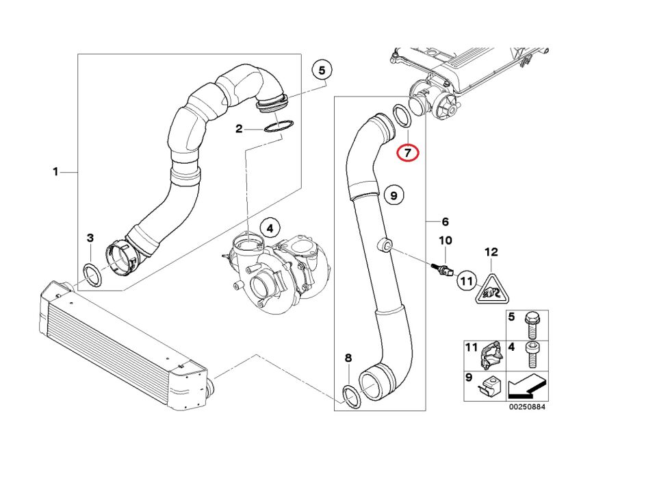 BMW 3-5 SERİSİ TURBO ÜST HORTUM CONTASI E46.E90.E60.X5.M57N YAN SANAYİ