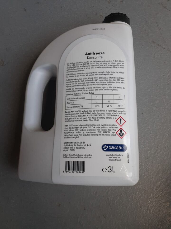 BÜTÜM ARAÇLAR ANTİFİRİZ == 3 LİTRE == TÜM MODELLER SHELL