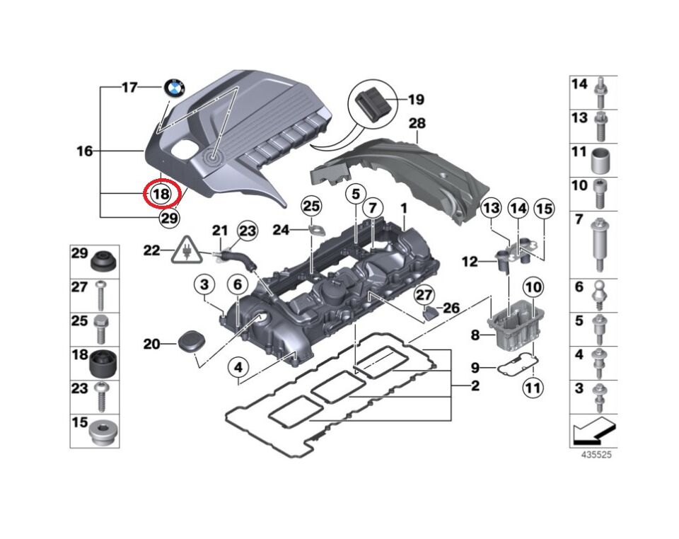 BMW 3-5 SERİSİ MOTOR ÜST KAPAK LASTİĞİ F20.F30.G20.E90.F10.G30 4 LÜ YAN SANAYİ