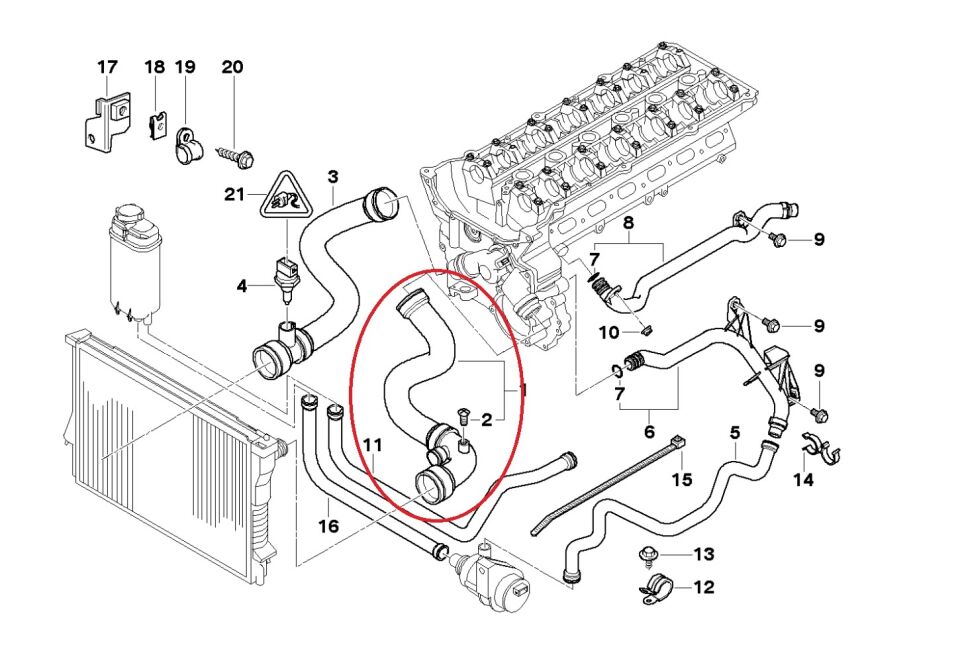 BMW 5 SERİSİ RADYATÖR ÜST HORTUMU E39.M54 YAN SANAYİ