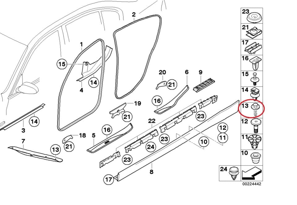 BMW 3 - 5 SERİSİ 8 LİK SAC CİVATA KLİPS 16 MM E30.E36.E46.E60.E90.F10.F20.F30 10 LU YAN SANAYİ