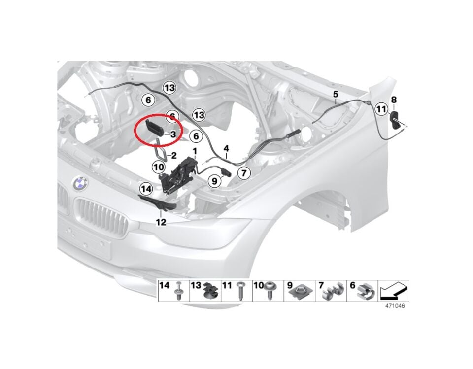 BMW 1 - 3 SERİSİ KAPUT KİLİT DİL ÇERÇEVESİ F20.F30.F36 ORJİNAL