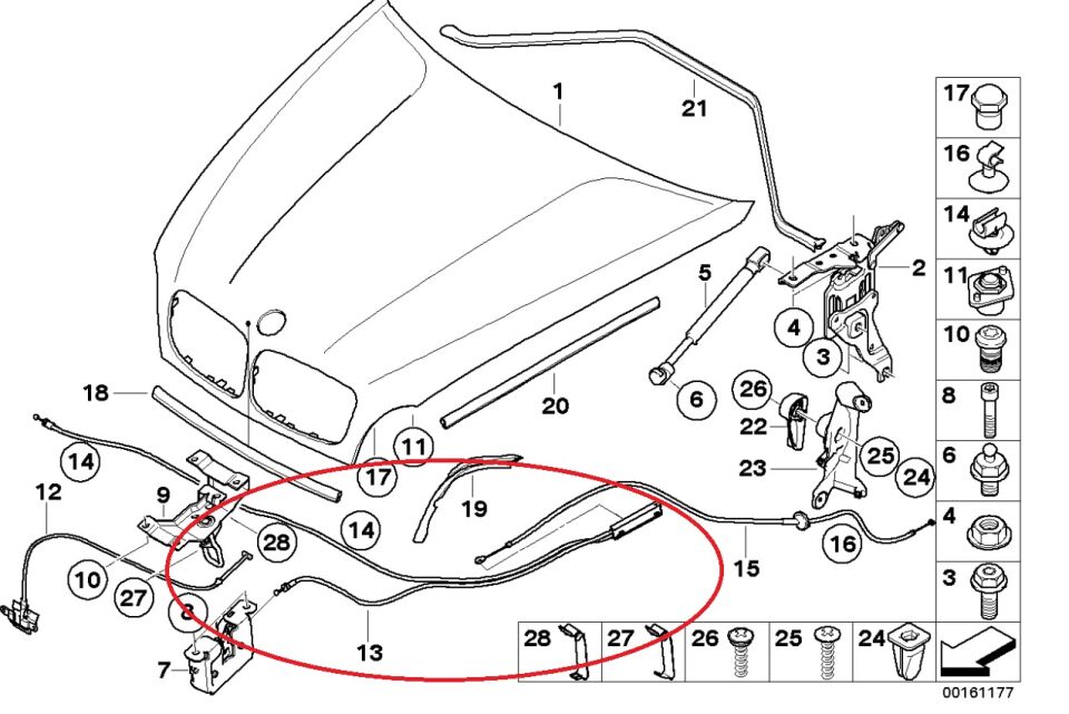 BMW X5 SERİSİ MOTOR KAPUT ORTA AÇMA TELİ E70.E71 YAN SANAYİ