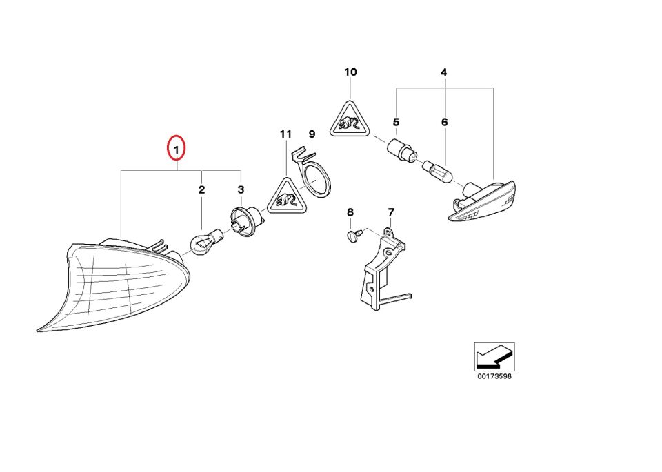 BMW 3 SERİSİ SİNYAL LAMBASI BEYAZ L - SİYAH ÇERÇEVE - E46/4> 09/01 YAN SANAYİ