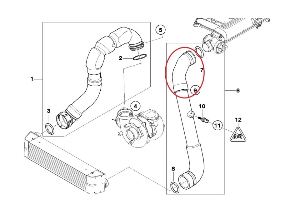 BMW X5 SERİSİ TURBO HORTUMU - ÜST - KISIM E53.3.0D.M57N YAN SANAYİ