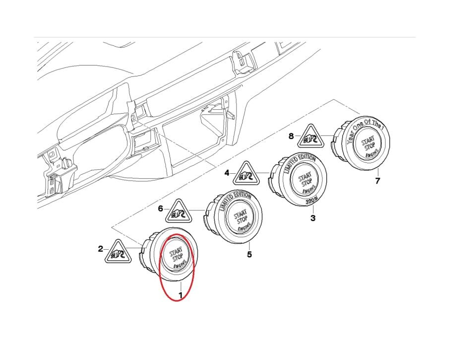BMW 3-5 SERİSİ START STOP TUŞU - MAVİ - YAPIŞTIRMA E90.E60.E87.E92. YAN SANAYİ
