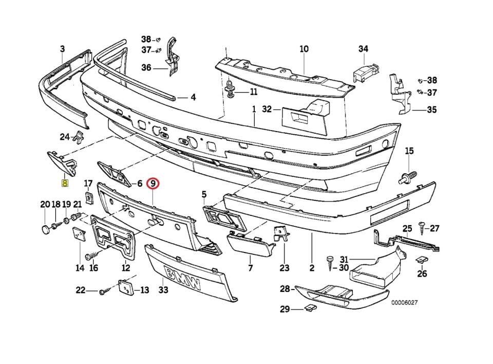 BMW 5 SERİSİ ÖN TAMPON ORTA PLAKA ALTLIĞI IZGARA E34 YAN SANAYİ