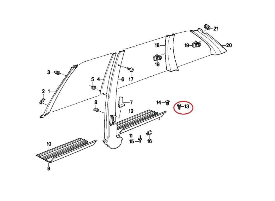 BMW 3-5 SERİSİ MARŞBİYEL KAPLAMA KLİPSİ KÜÇÜK E36.E34 10 LU YAN SANAYİ