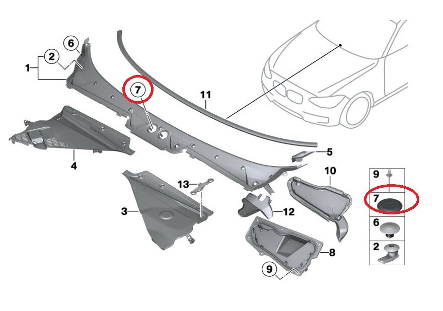 BMW 1-3 SERİSİ ÖN CAM IZGARASI ORTA YUVARLAK KAPAK F20.F30 ORJİNAL