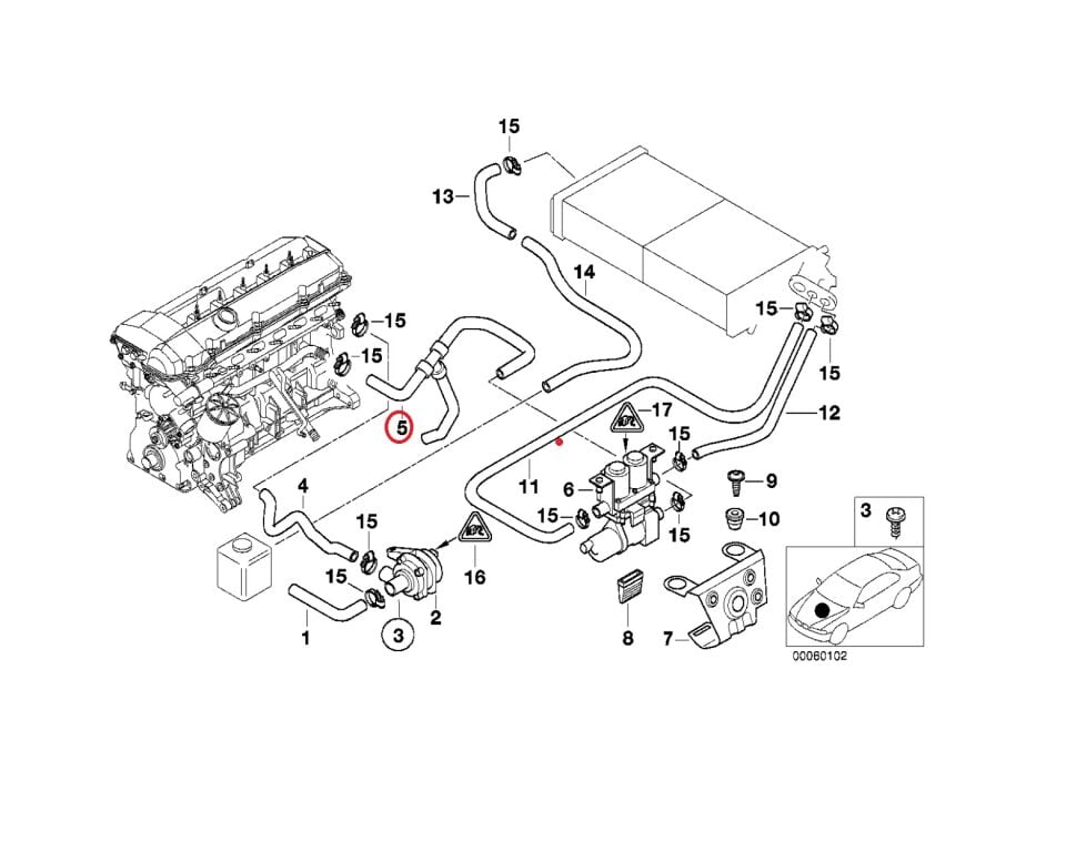 BMW 5 SERİSİ KALOR.HORTUMU MOTOR GİRİŞ SU VALFİ E39.E60.E90.E46 YAN SANAYİ