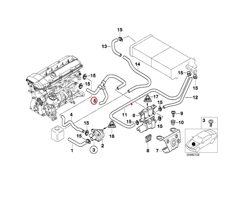 BMW 5 SERİSİ KALOR.HORTUMU MOTOR GİRİŞ SU VALFİ E39.E60.E90.E46 YAN SANAYİ