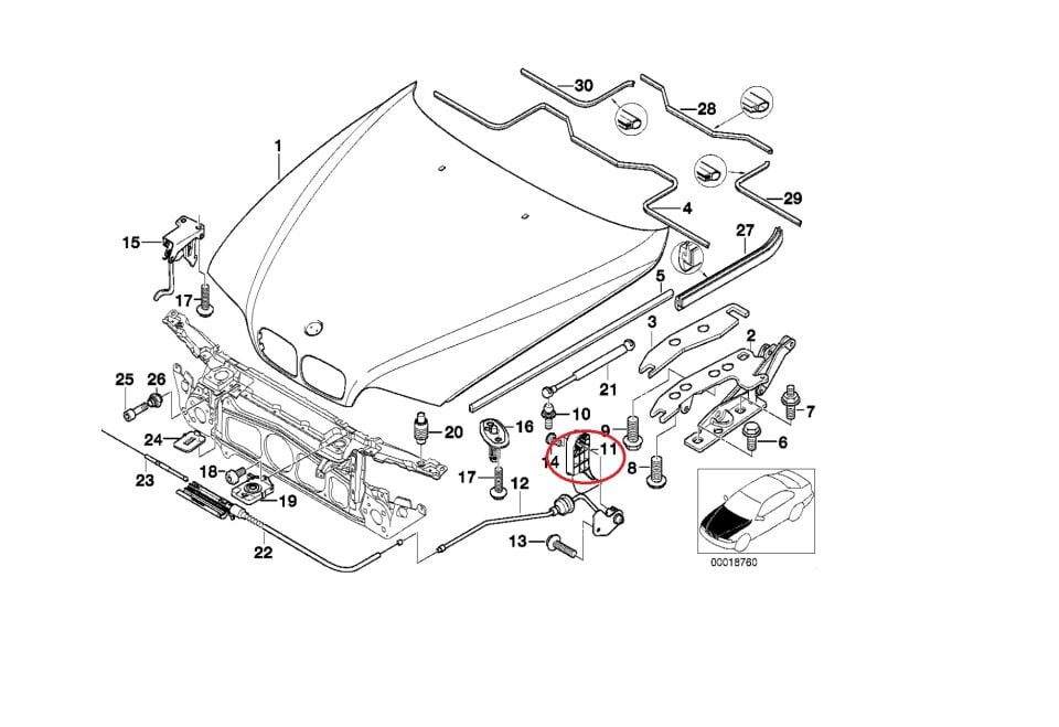 BMW 5-7 SERİSİ MOTOR KAPUT AÇMA KOLU E38.E39 ORJİNAL