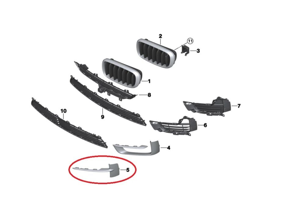 BMW X5 SERİSİ ÖN TAMPON IZGARA ÇITASI TAKIMI ALU MATT F15 YAN SANAYİ