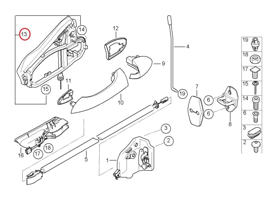 BMW X5 SERİSİ ARKA KAPI DIŞ AÇMA KOL MEKANİZMASI - R - E53 FEBİ