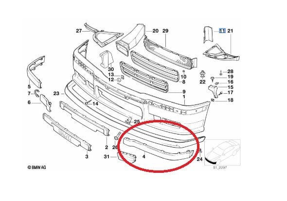 BMW 3 SERİSİ ÖN TAMPON KAPLAMASI SOL M PÜTÜRLÜ E36 YAN SANAYİ