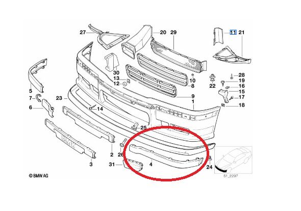 BMW 3 SERİSİ ÖN TAMPON KAPLAMASI SOL M PÜTÜRLÜ E36 YAN SANAYİ