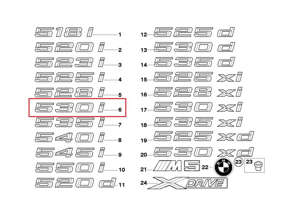 BMW 3-5 SERİSİ BAGAJ AMBLEM YAZISI - 530İ - 530i - F10.E39.E60.G30 YAN SANAYİ